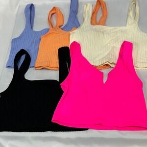 Crop Tank Top Bundle Womens Small Multicolor Ribbed Seamless 5pc Set Spring